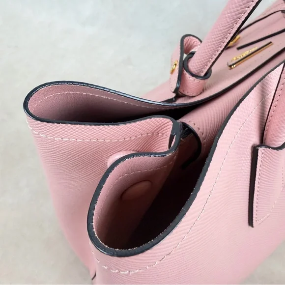 Prada Pink Saffiano Leather Tote Bag Gold Hardware Made in Italy - Picture 7 of 17
